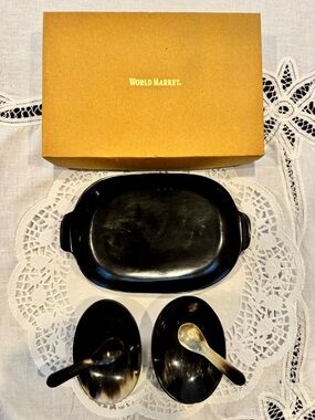World Market Black Horn Serving Set with Spoons